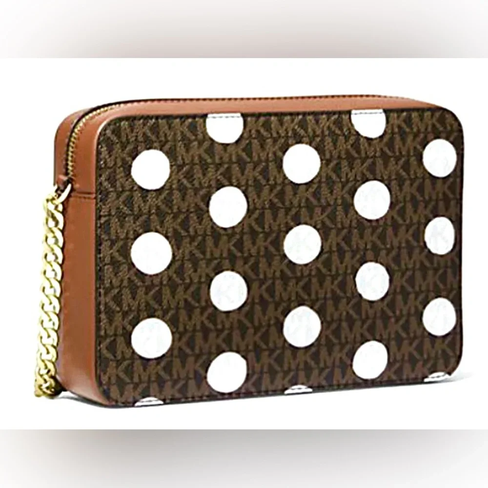 Jet Set Large Polka Dot Signature Logo Michael Kors Crossbody Bag - Picture 2 of 9